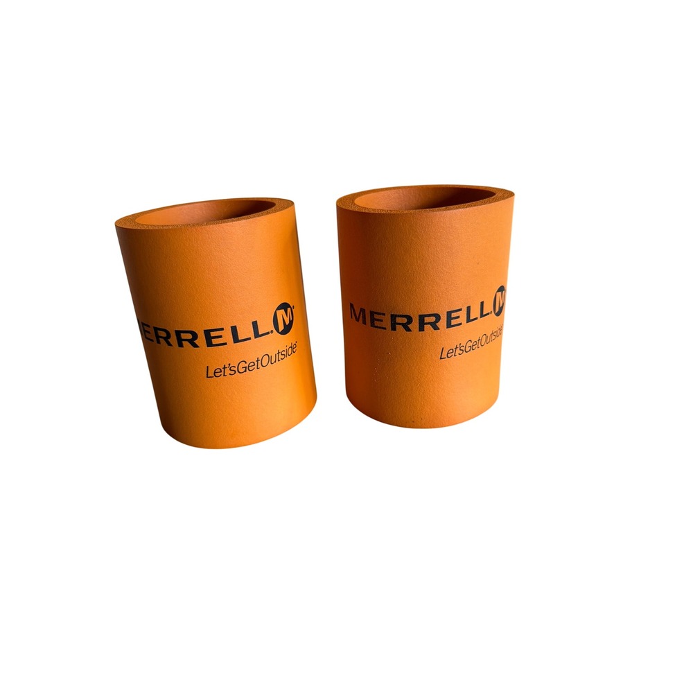 Merrell Can Cooler Orange Logo Let's Get Outside Foam Insulated Sleeve Set of 2